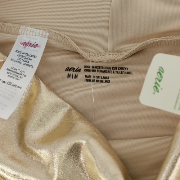 Aerie High Waisted High Cut Cheeky Gold Metallic Bikini Bottom Size Medium - Picture 5 of 6